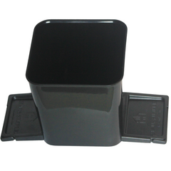 Medium black car trash can with stability flap on a white background.