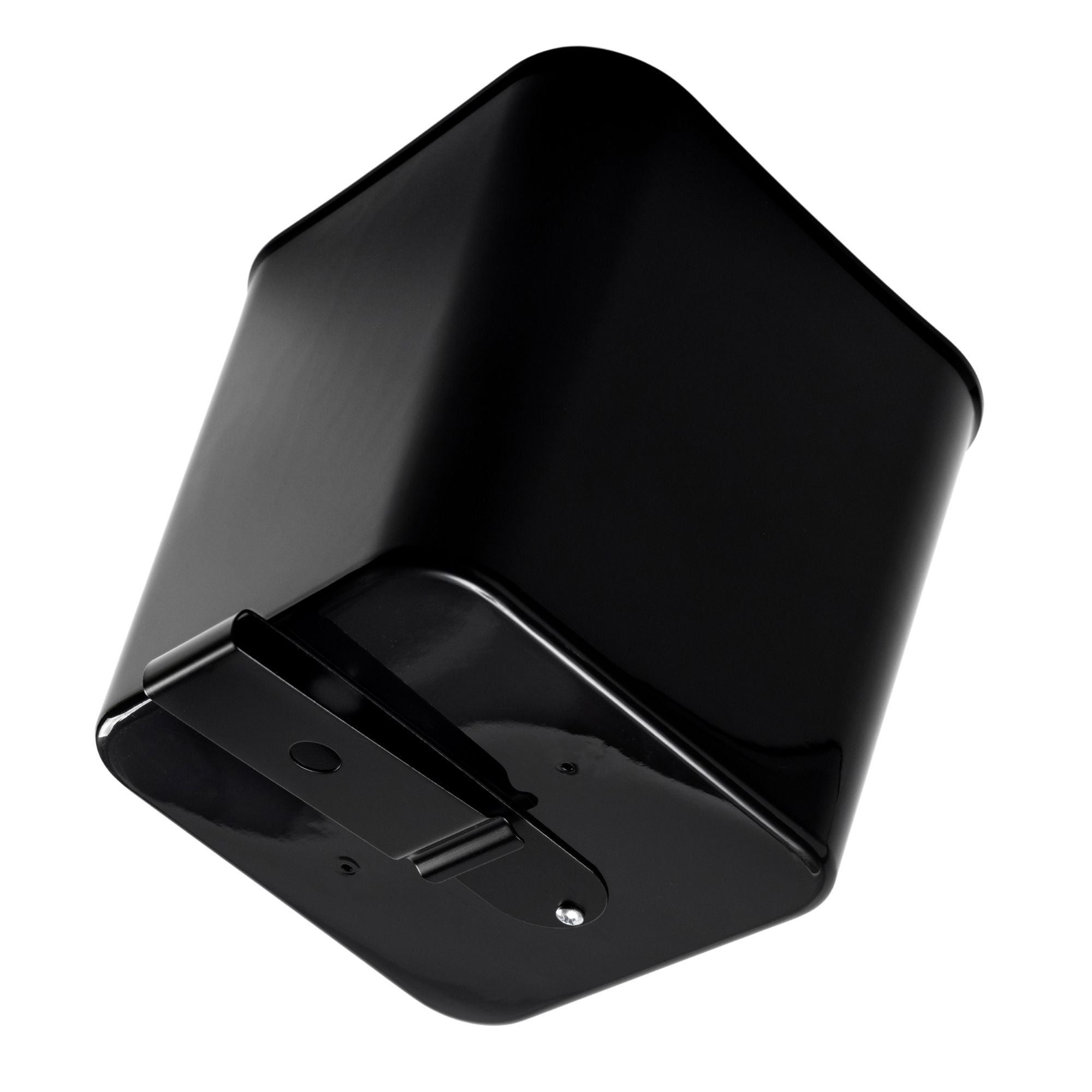 Bottom view of Haussimple large black car trash can showing its built-in clip for secure placement.