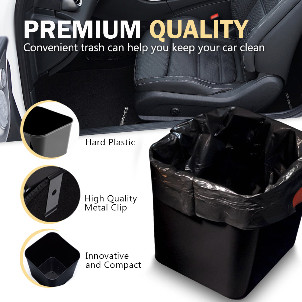 Premium quality haussimple black car trash bin made from hard plastic with high quality metal clip and innovative and compact design for secure and stable fit in vehicle.