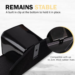 Haussimple black car trash can showing its built in clip at the bottom that helps it to remain stable and hold it in place.