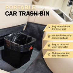 Haussimple portable car trash bin placed between car seats — easy to reach from driver seat, suitable for wet and dry garbage, easy to clean, multipurpose and quick to install in any vehicle.