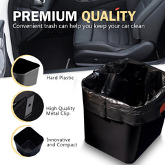 Premium quality haussimple black car trash bin made from hard plastic with high quality metal clip and innovative and compact design for secure and stable fit in vehicle.