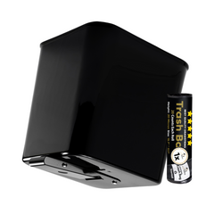 Large rectangular black car trash can showing its built-in clip for secure placement and its included roll of trash bags.