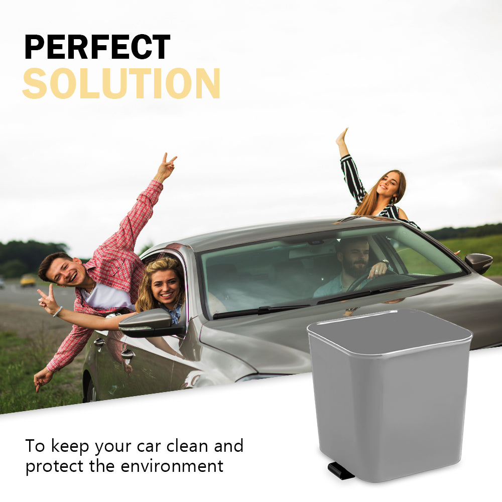 Haussimple Large Gray Car Trash Can - a portable vehicle garbage bin with built-in clip for stable placement, perfect for maintaining a clean and tidy car interior.