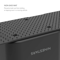 Non-skid mat for preventing trash can from sliding or tipping over in a moving vehicle, with 'Ninestars' branding.