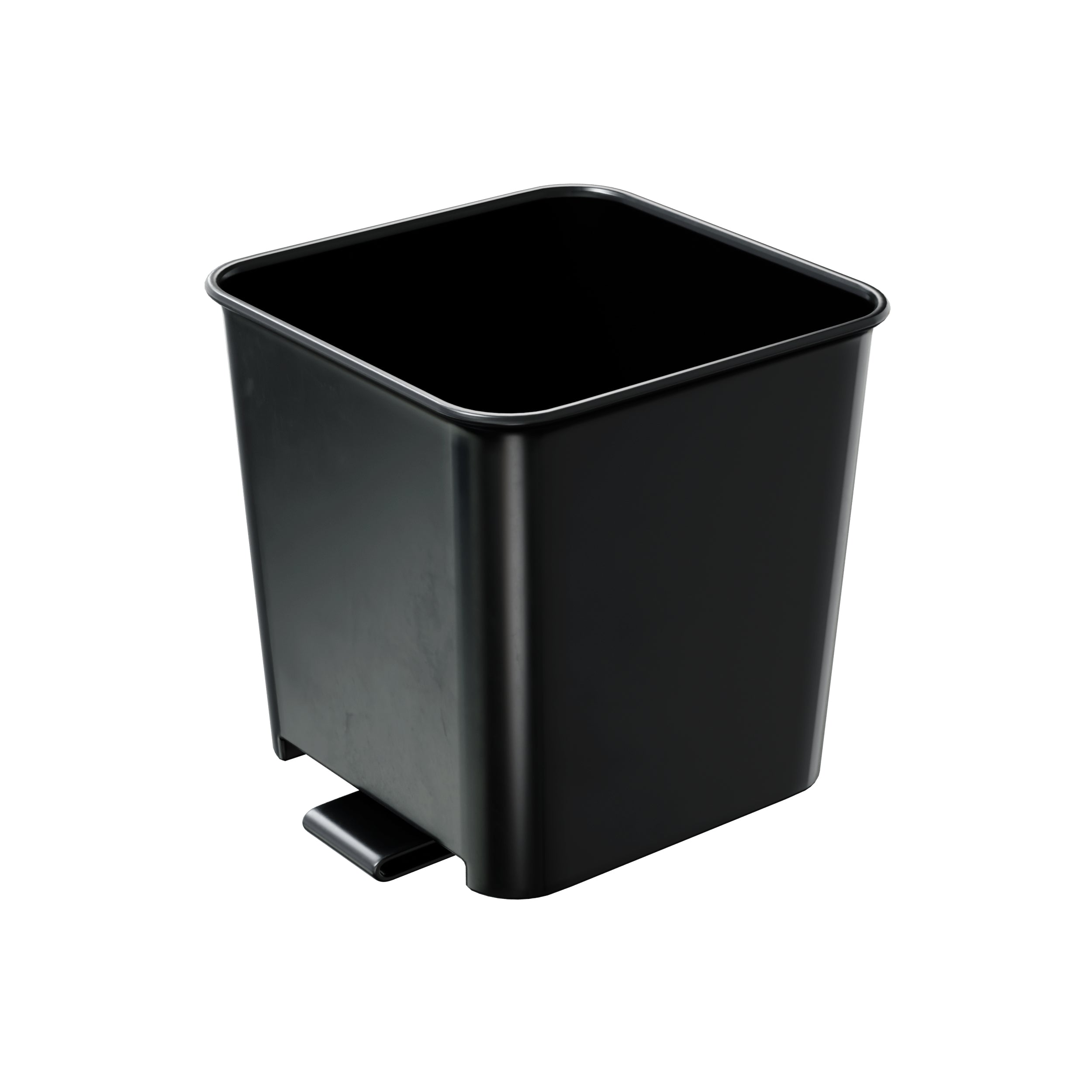 Small black car trash bin with clip, sleek rectangular design displayed on a white background.