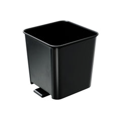 Small black car trash bin with clip, sleek rectangular design displayed on a white background.