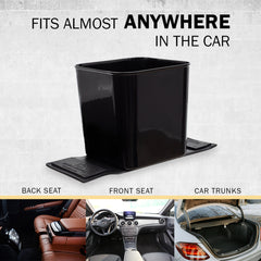 Haussimple portable car trash can with non-slip base fits anywhere in the car, including front seat, back seat, and trunk.