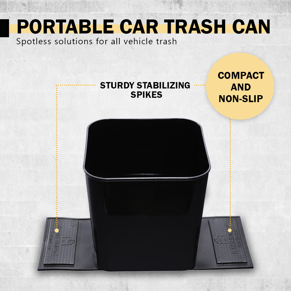 Haussimple portable car trash can with sturdy stabilizing spikes and non-slip base, compact and easy to use for all vehicle trash.