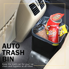 Haussimple car trash bin placed on car floor behind front seat, holding snack wrappers, soda can, and coffee cup wich keeps the car clean and hygienic at all times.