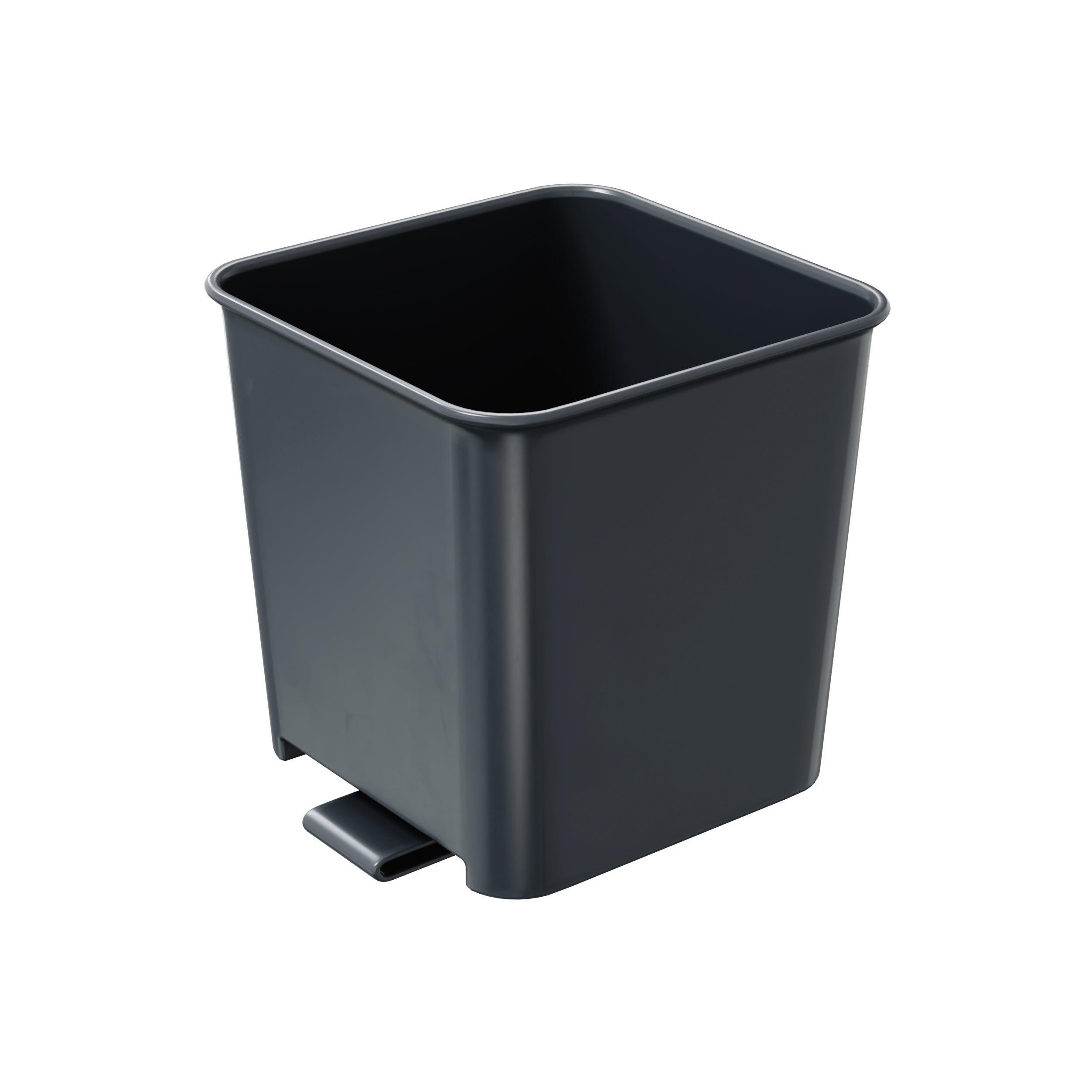 Small gray car trash bin with clip, sleek rectangular design displayed on a white background.