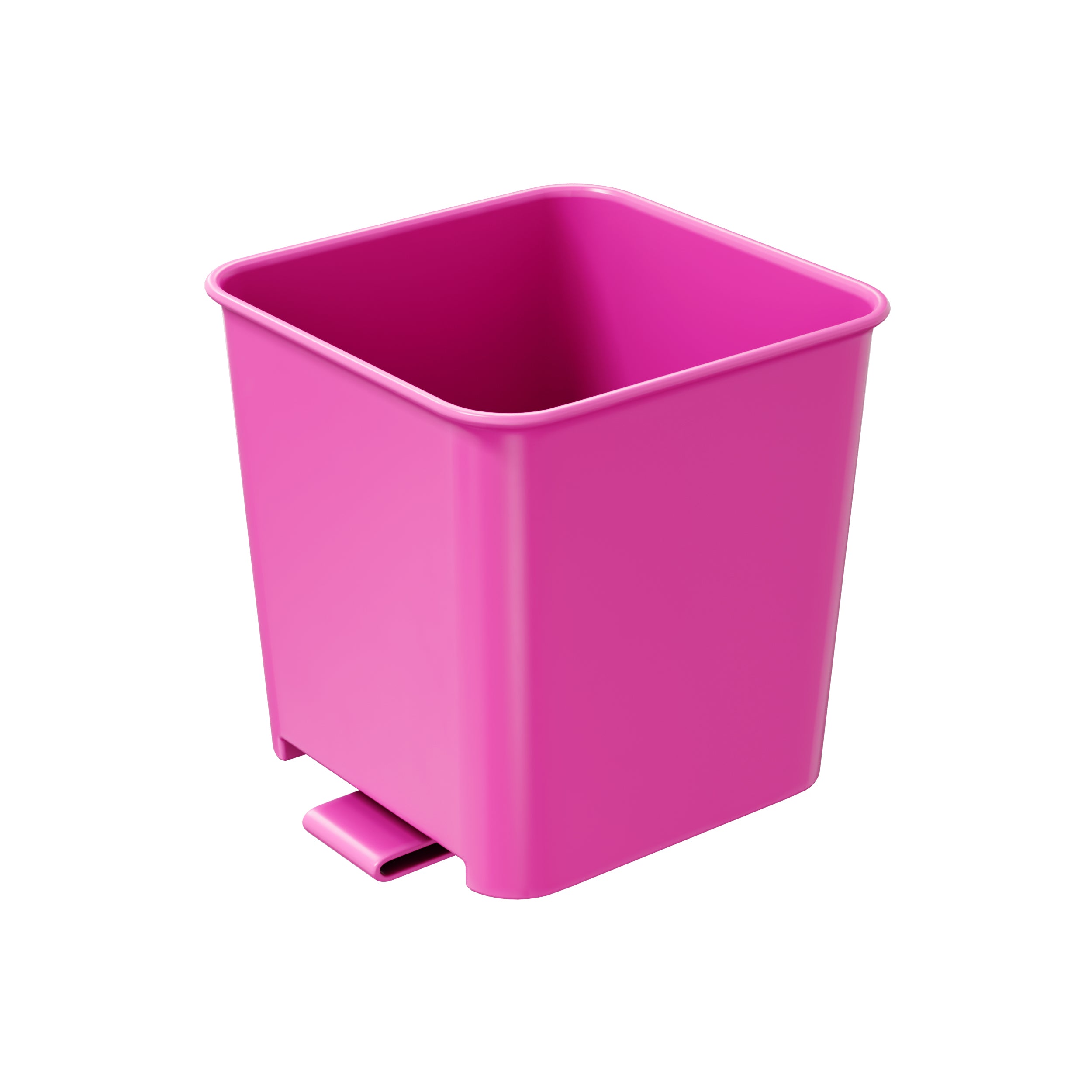 Small pink car trash bin with clip, sleek rectangular design displayed on a white background.