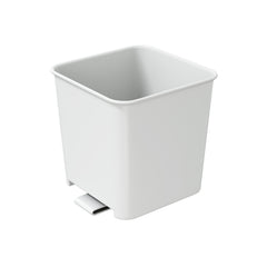 Small white car trash bin with clip, sleek rectangular design displayed on a white background.