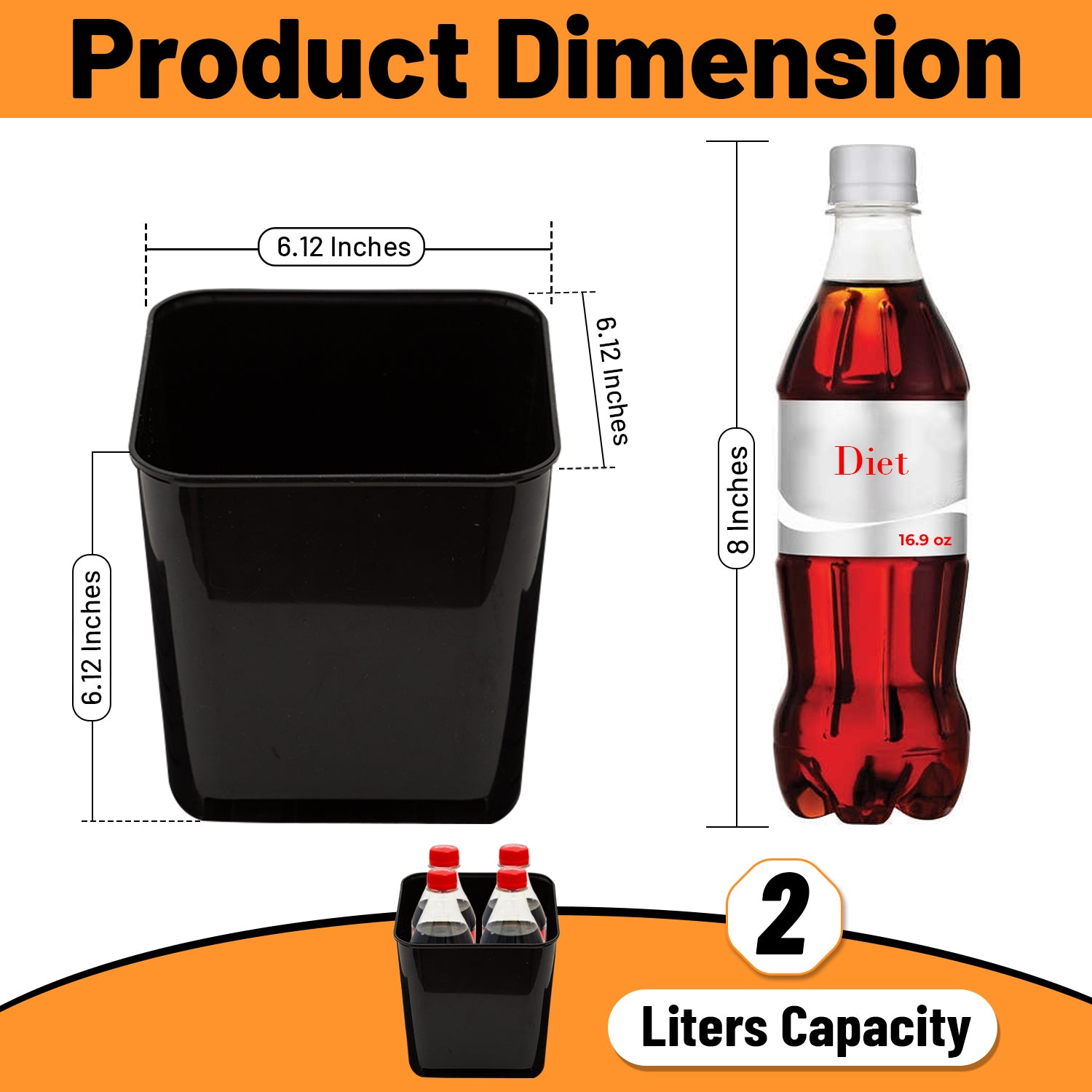 Car Trash Can – Compact 2-Liter Capacity with a 6.12-inch square design. Perfect size for keeping your vehicle tidy without taking up extra space. Ideal for cars, SUVs, trucks, and RVs.