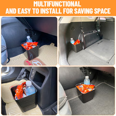 Car Trash Can with Multifunctional and Easy to Install. Fits securely in different spots around your car, from the front passenger area to the trunk. Compact design helps save space while keeping your vehicle clean and organized.