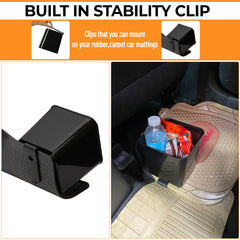 Car Trash Can with Built-In Stability Clip — Easily mounts on carpet or rubber car mats to stay secure during drives. Keeps your vehicle tidy and organized with a firm, non-slip base.