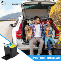 Haussimple Portable Car Trash Can - Black compact vehicle garbage bin for car, SUV, truck, or RV with stability wings and clips.