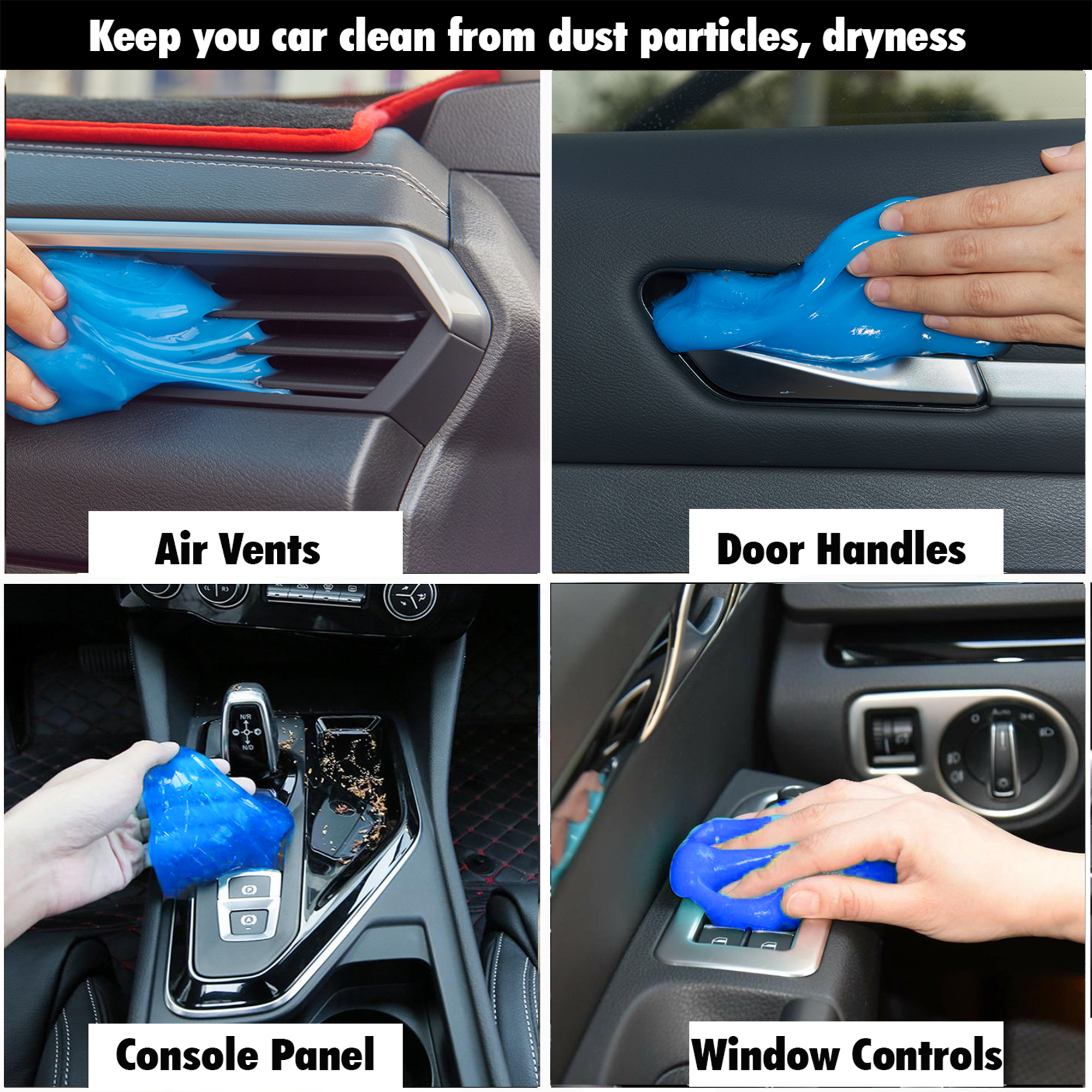 Deep Cleaning Gel used to clean car air vents, door handles, console panel, and window controls from dust and dirt.