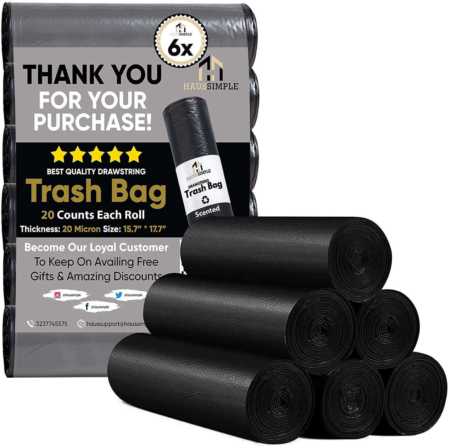TRASHRAC Trashrac 5 gal Trash Bags Handle Tie 20 pk 0.95 mil