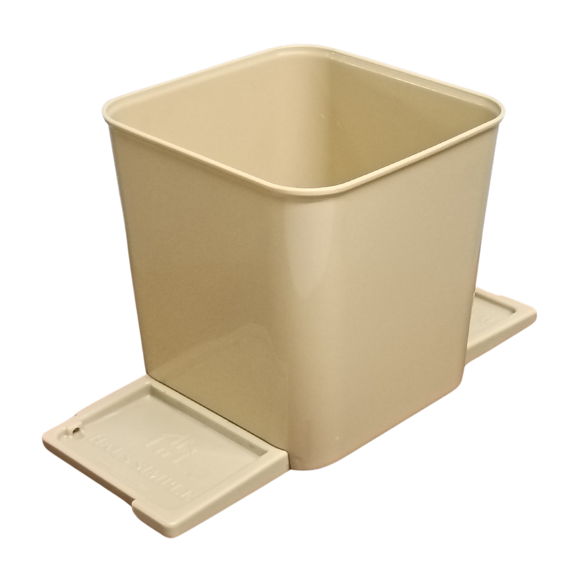 Medium mocha colored car trash can with stability flap on a white background.