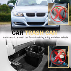 Haussimple large black car trash can placed on car floor, showing a clean and organized vehicle interior — portable leakproof auto garbage bin for cars.