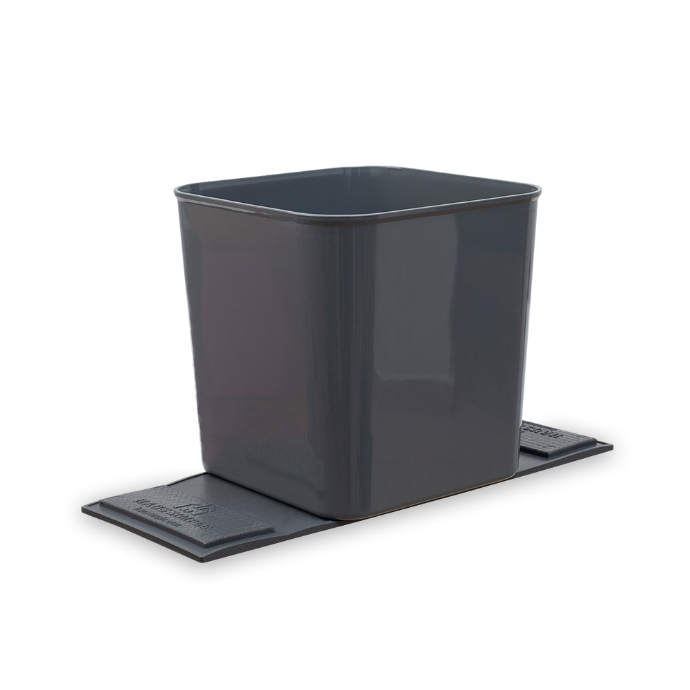 Large gray car trash bin with stability flap, displayed on a white background.