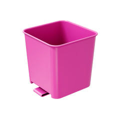 Small pink car trash bin with clip, sleek rectangular design displayed on a white background.
