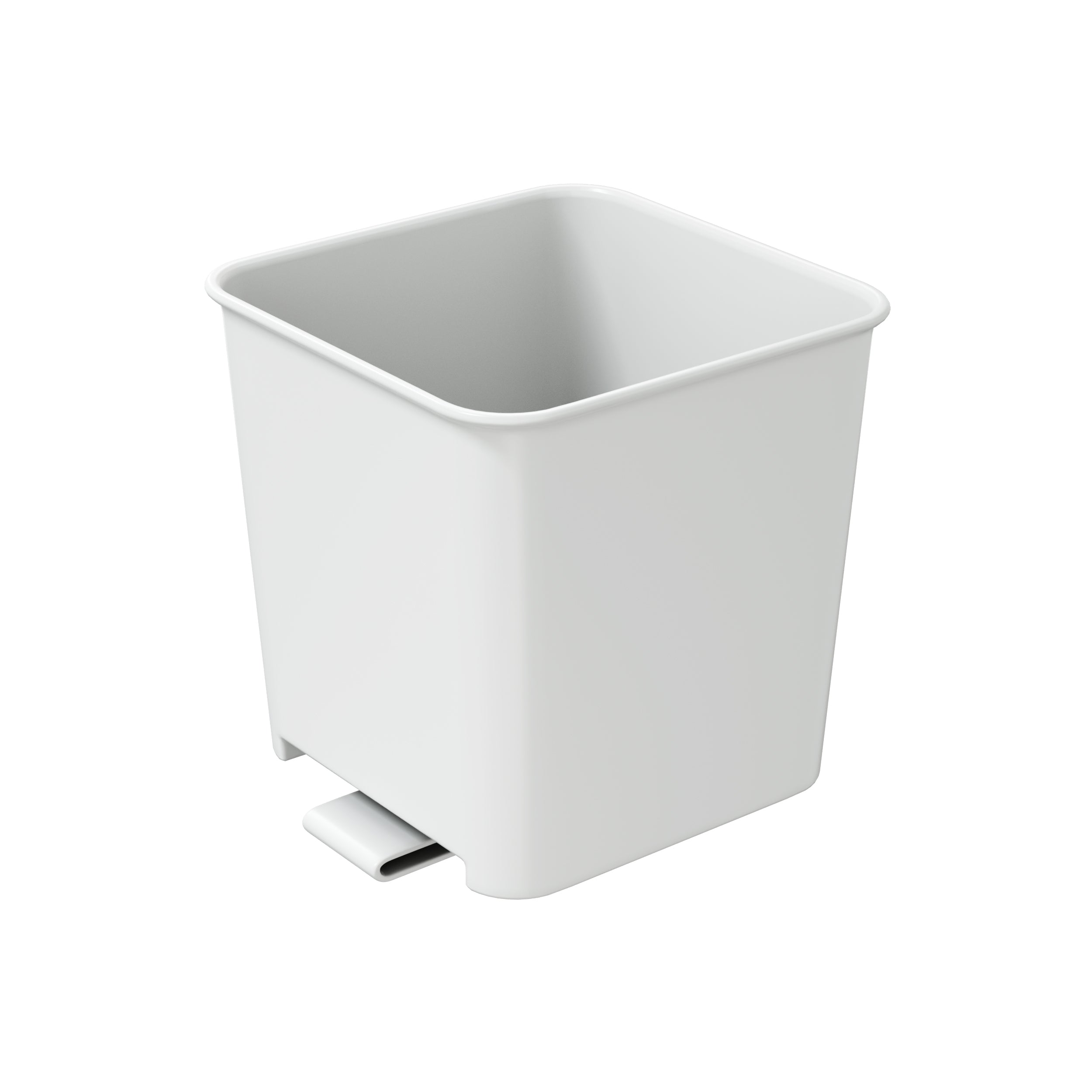 Small white car trash bin with clip, sleek rectangular design displayed on a white background.