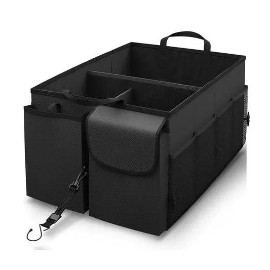 Car trunk organizer with straps