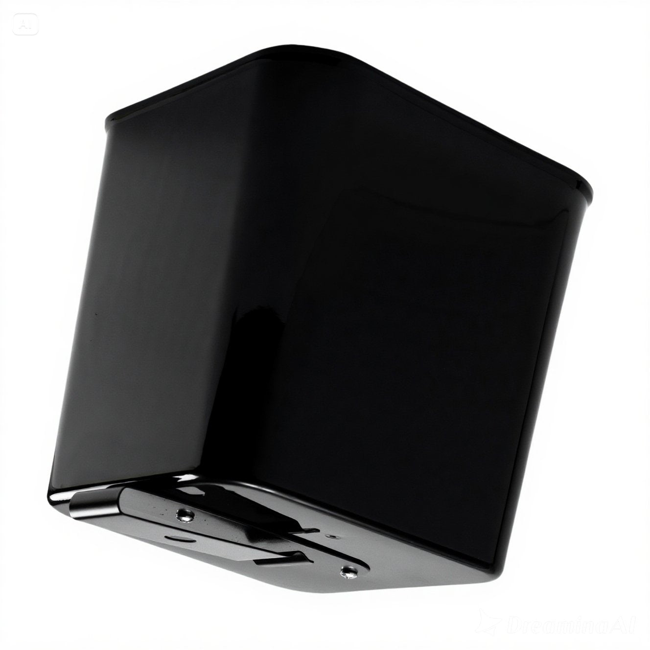 Black rectangular trashcan with a floor mat clip