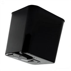 Black rectangular trashcan with a floor mat clip