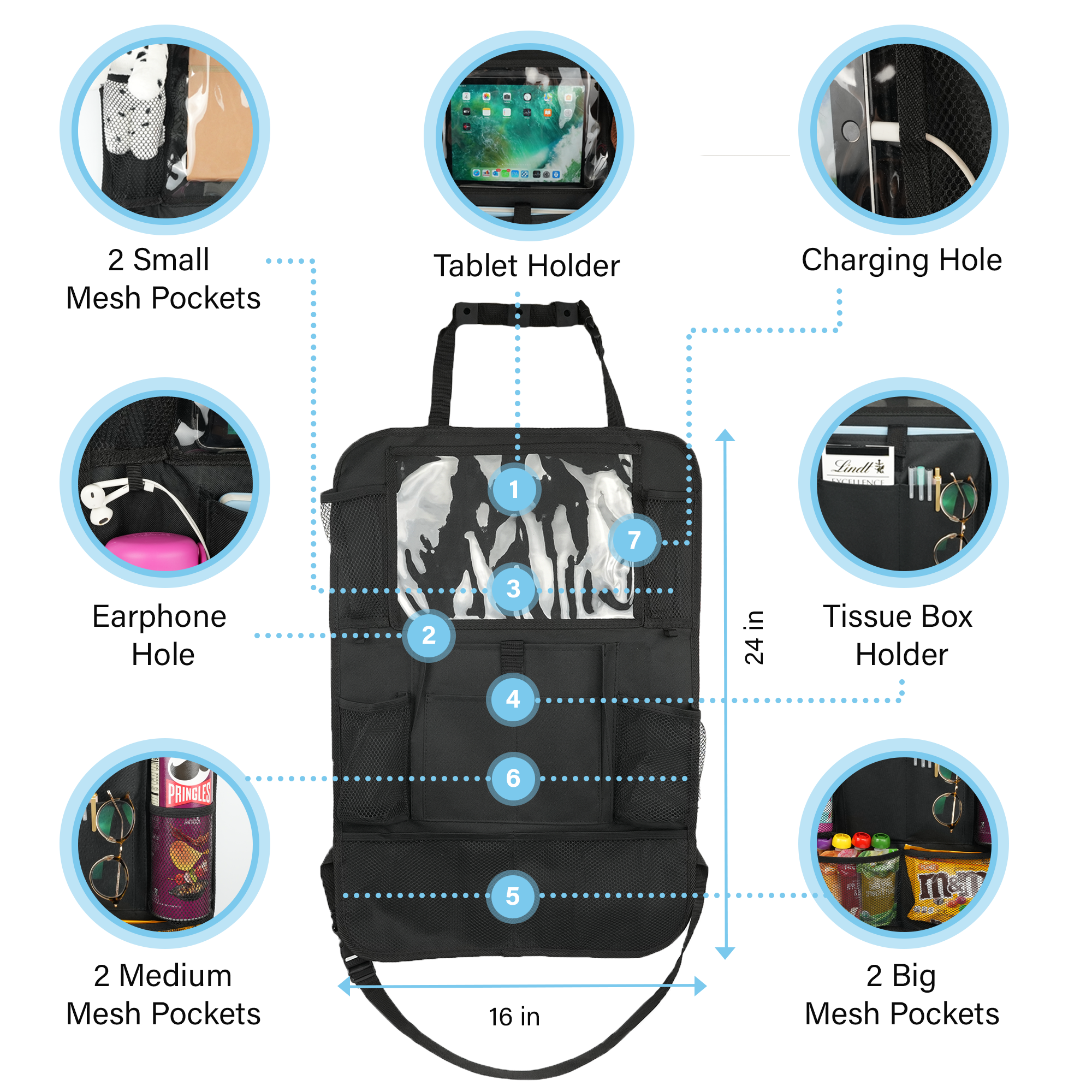 car back seat organizer automotive seat back organizers stuff vehicle seats attachable storage organisers waterproof kick mat car travel accessories multiple pockets storage durable compartments touch screen tablet holder